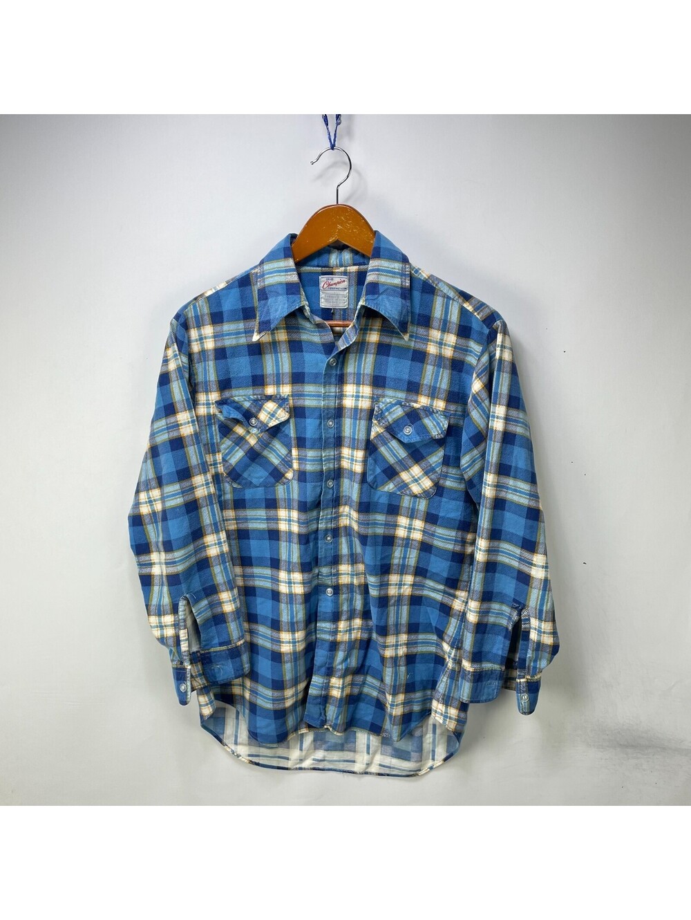 Vintage 70s Champion Flannel Plaid Flannel Button Shirt M